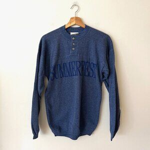 Vintage Summerfest Wisconsin Blue Lightweight Henley Sweatshirt Men's Size Small